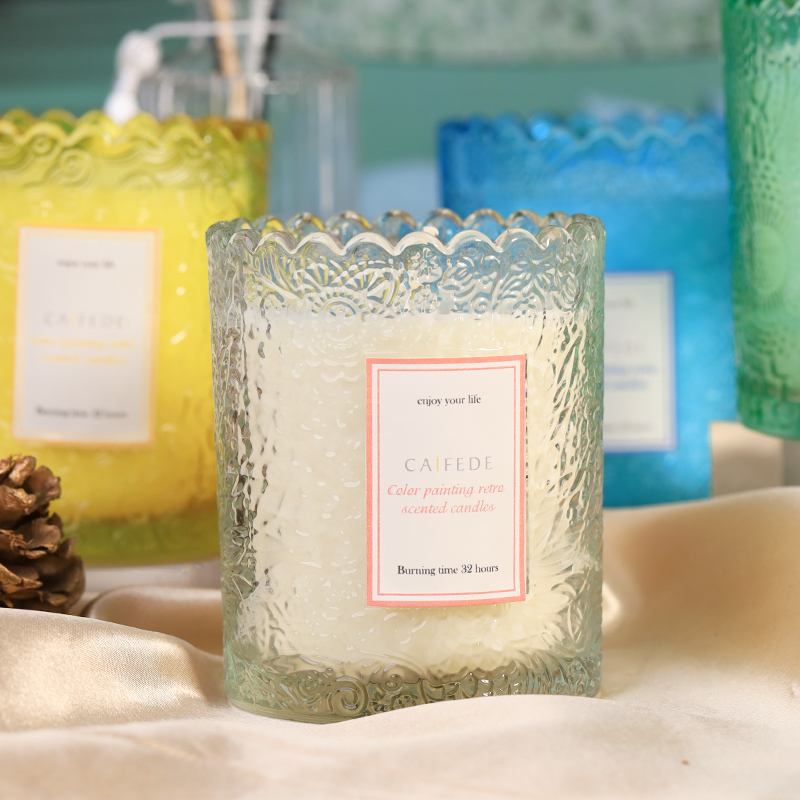 Private label lace edge embossed scented jar candle